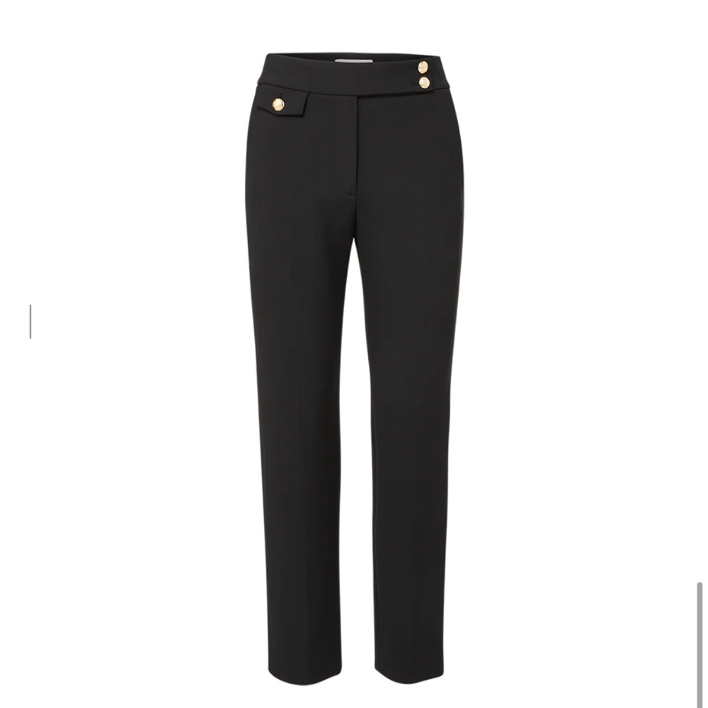 Veronica Beard Black Straight-Leg Pants with Gold Buttons
